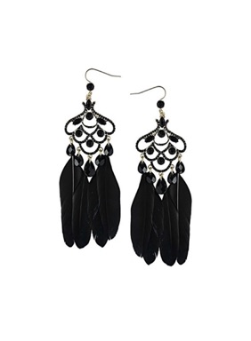 Black feather Chandelier earrings